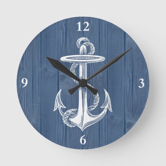 Anchor Vintage Blue Wood Clock Runde Wanduhr (Vorderseite)