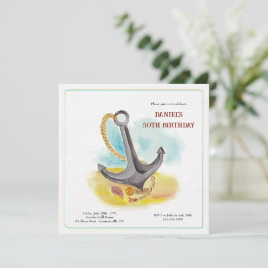 Anchor Watercolor Einladung (Stehend Vorderseite)