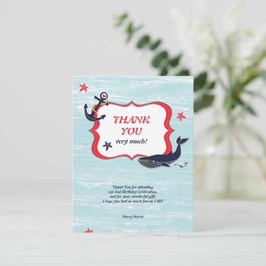 Anchor Whale Danke Karte (Stehend Vorderseite)