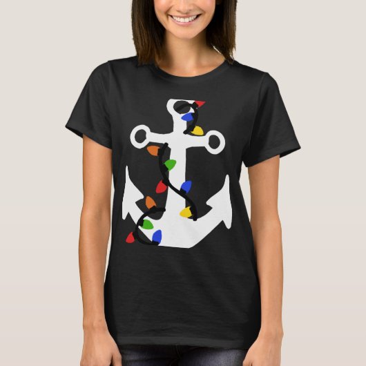 Anchor With Christmas Lights Nautical T Shirt (Vorderseite)