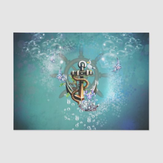 Anchor with seagull and fish seidenpapier (Vorderseite)