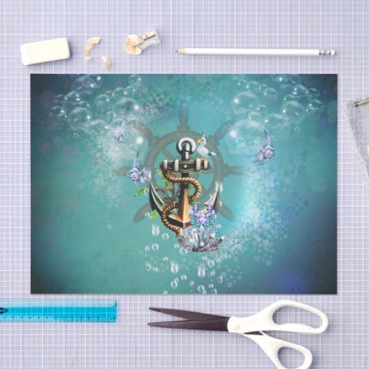 Anchor with seagull and fish seidenpapier (Handwerk)