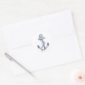 Anchor Zeichnend Thema Nautical Wedding Navy Blue Runder Aufkleber (Umschlag)