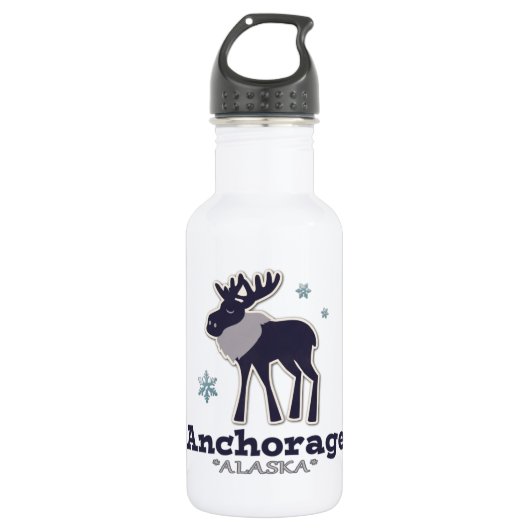 Anchorage Alaska blaue Elche Winter Trinkflasche (Vorderseite)