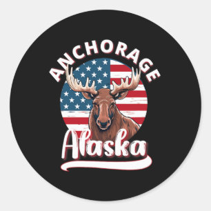 Anchorage Alaska Elose Anblick Alaskan Flag Huntin Runder Aufkleber