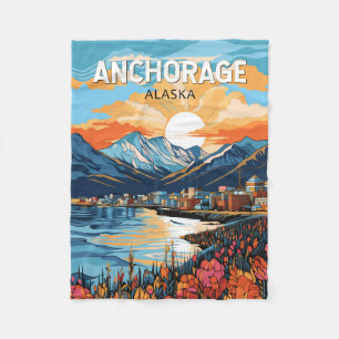 Anchorage Alaska Reise Kunst Vintage Fleecedecke