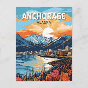 Anchorage Alaska Reise Kunst Vintage Postkarte