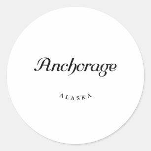 Anchorage Alaska Schwarzer Schriftart Runder Aufkleber