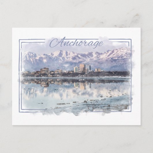 Anchorage Alaskan Watercolor Postcard Postkarte (Vorderseite)