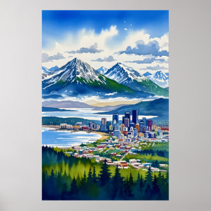Anchorage Aquarell Poster Aquarell Vintage