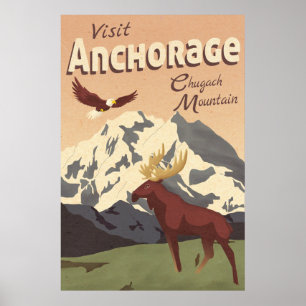 Anchorage Chugach Mountain Vintage Reiseplaner Poster