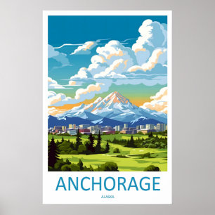 Anchorage Plakat Ski Vintage Nationalpark Reise