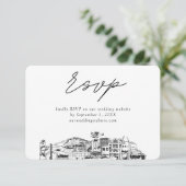 Anchorage Wedding Minimalistisch Sketch UAWG Begleitkarte (Stehend Vorderseite)