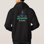 Anchored in Christ Hoodie with Hebrews 6:19 (Rückseite)