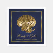 Anchored Seashell Nautic Cocktail Party | dunkelbl Serviette (Vorderseite)