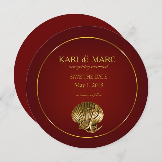 Anchored Seashell Save the Date | Bordeaux Einladung (Vorne/Hinten)