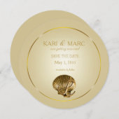 Anchored Seashell Save the Date | Ecru und Gold Einladung (Vorne/Hinten)