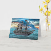 ANCHORIERTES PIRATSCHIFF AM SONNENSATZ KARTE (Gelbe Blume)