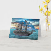 ANCHORIERTES PIRATSCHIFF AM SONNENSATZ KARTE (Gelbe Blume)