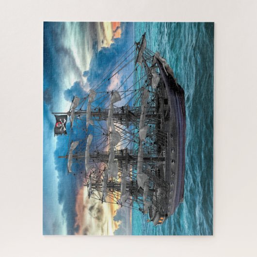 ANCHORIERTES PIRATSCHIFF AM SONNENSATZ PUZZLE (Vertikal)