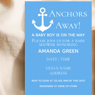 Anchors Away Baby Boy Nautical Blue Baby Dusche Einladung