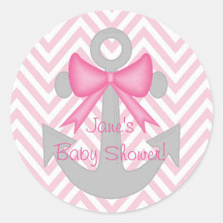 Anchors Away Girl Baby Shower Stickers