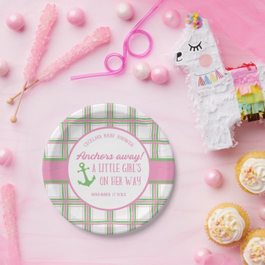 Anchors Away Girl Nautical Baby Shower Pappteller (Party)