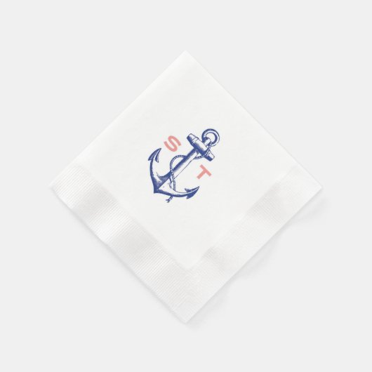 Anchors Away Monogram Cocktail Serviette (Ecke)