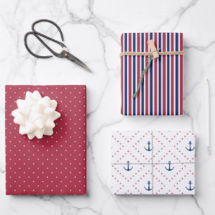 Anchors Away Nautical 3 Piece Set Red White Blue Geschenkpapier Set