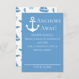Anchors Away Sailboats Blue Diaper Raffle Baby Begleitkarte