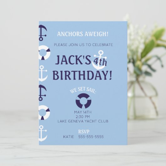 Anchors Aweigen Einladung zum Geburtstag (Stehend Vorderseite)