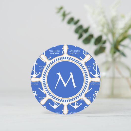 Anchors Aweigen Segelthema Küstenmuster Einladung (Stehend Vorderseite)