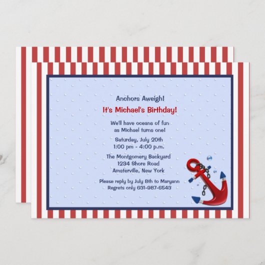 Anchors Aweigh Birthday Party Einladung (Vorne/Hinten)