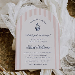 Anchors Aweigh Pink Nautical Girl Baby Shower Einladung