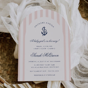 Anchors Aweigh Pink Nautical Girl Baby Shower Einladung