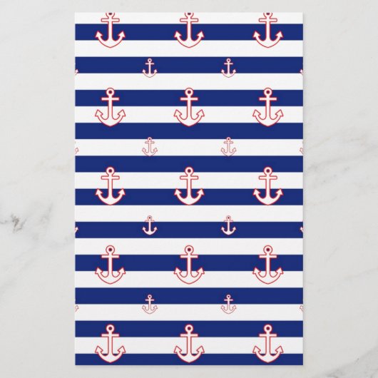 Anchors on Stripes Nautical Decor Briefpapier (Vorderseite)