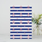 Anchors on Stripes Nautical Decor Briefpapier (Stehend Vorderseite)
