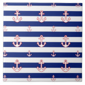 Anchors on Stripes Nautical Decor Fliese (Vorderseite)