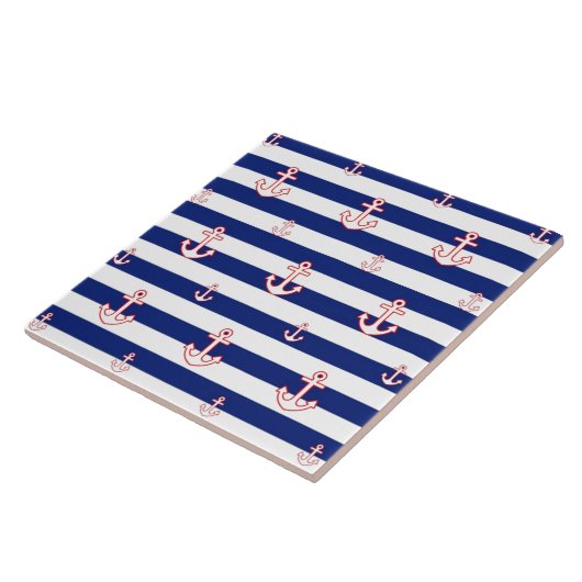 Anchors on Stripes Nautical Decor Fliese (Seite)