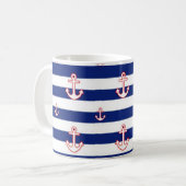 Anchors on Stripes Nautical Decor Kaffeetasse (Vorderseite Links)