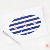 Anchors on Stripes Nautical Decor Ovaler Aufkleber (Umschlag)