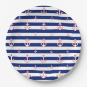 Anchors on Stripes Nautical Decor Pappteller (Vorderseite)