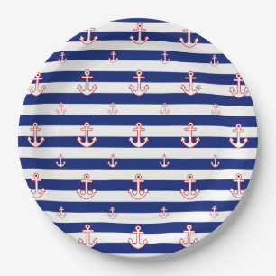 Anchors on Stripes Nautical Decor Pappteller