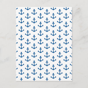 Anchors Pattern Nautical Royal Blue White Sailor Postkarte