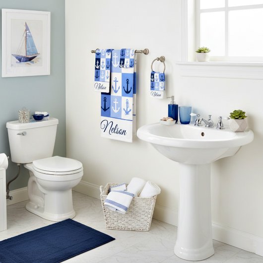 Anchors personalized bath towel set