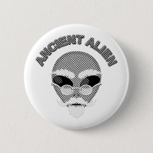 Ancient Alien Head Newsprint Button