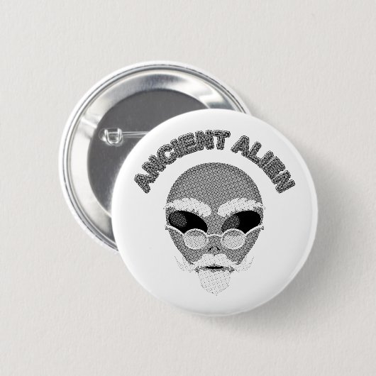 Ancient Alien Head Newsprint Button (Vorne & Hinten)