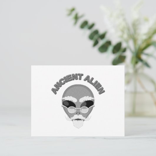 Ancient Alien Head Newsprint Postkarte (Stehend Vorderseite)