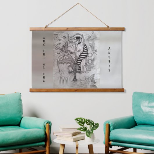 Ancient Aliens, Anubis Wandteppich Mit Holzrahmen (Wohnzimmer)