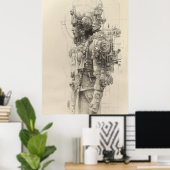 Ancient Aztec Tolteca God Pencil Sketch Poster (Heimbüro)